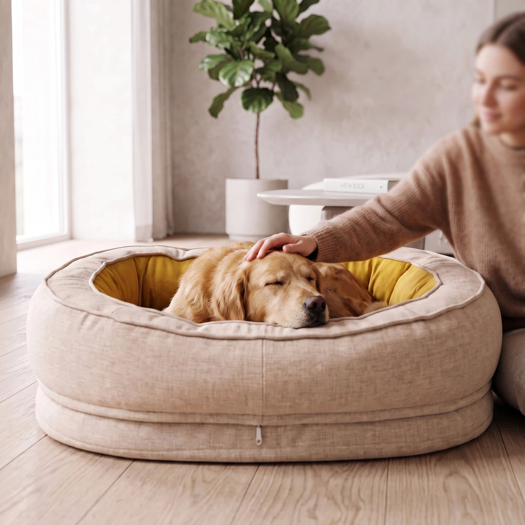 Orthopedic Donut Dog Bed with Waterproof Liner and Removable Cover