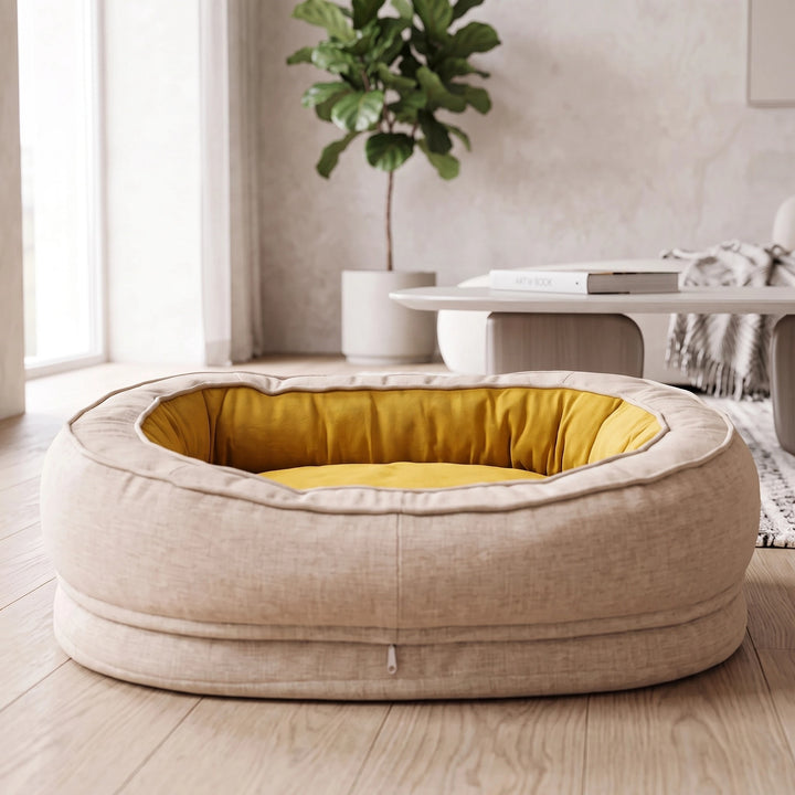 Orthopedic Donut Dog Bed with Waterproof Liner and Removable Cover