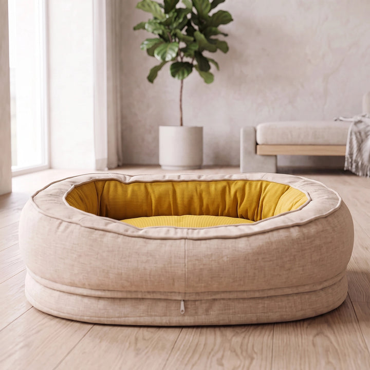 Orthopedic Donut Dog Bed with Waterproof Liner and Removable Cover