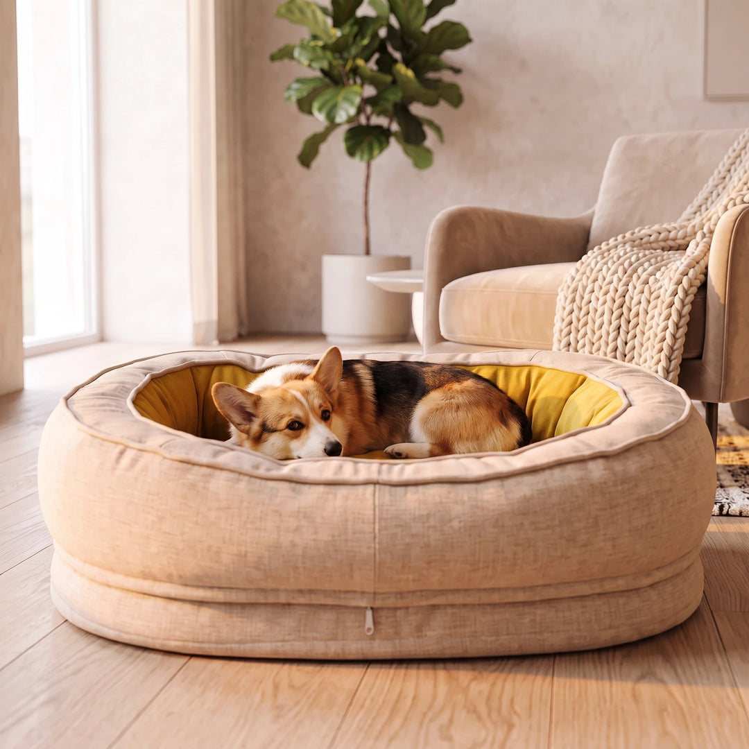 Orthopedic Donut Dog Bed with Waterproof Liner and Removable Cover