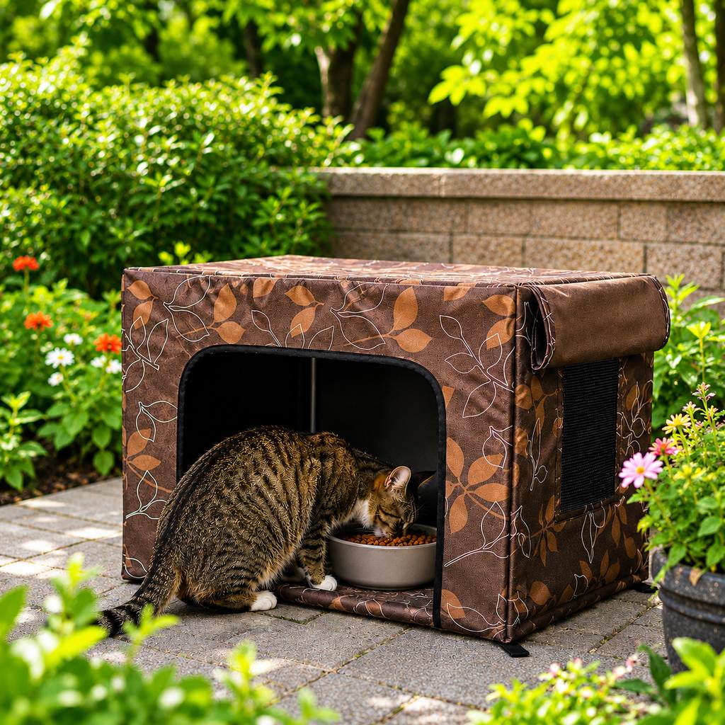 Outdoor Cat Feeding Shelter for Backyards | Weather-Resistant Food Station Cover