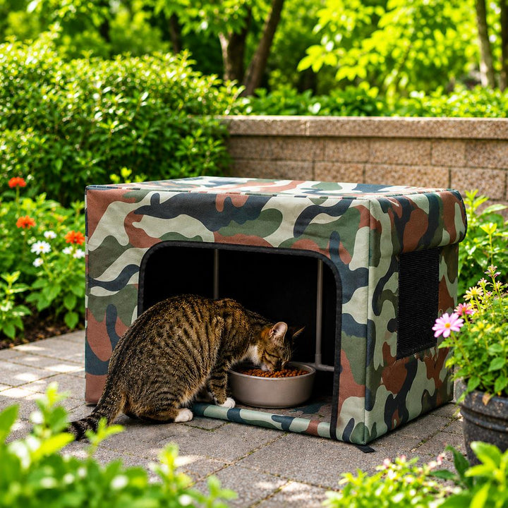 Outdoor Cat Feeding Shelter for Backyards | Weather-Resistant Food Station Cover