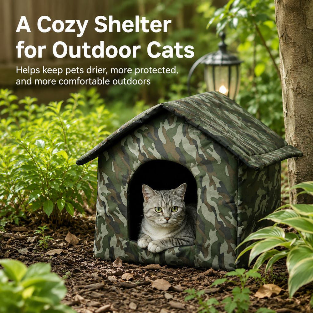 Weather-Resistant Outdoor Cat House for Porches & Backyards