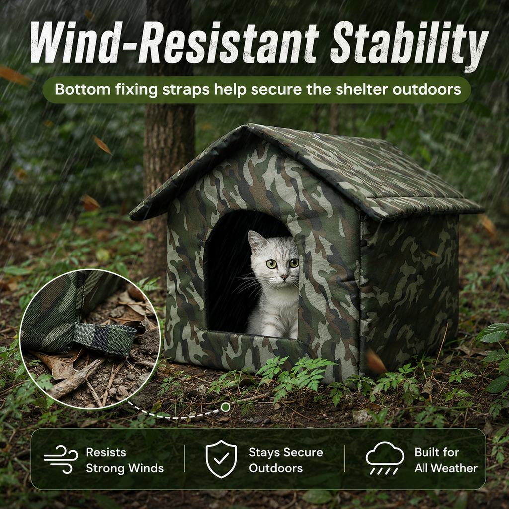Weather-Resistant Outdoor Cat House for Porches & Backyards