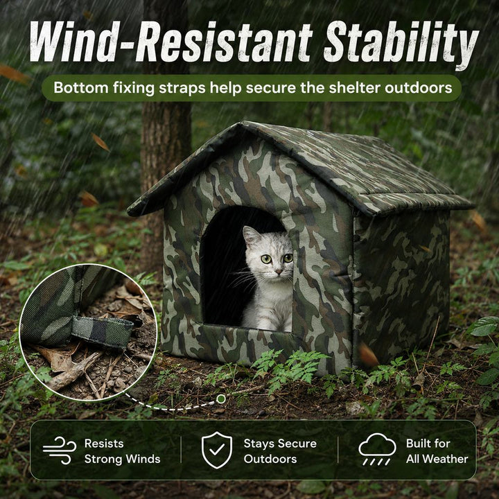 Weather-Resistant Outdoor Cat House for Porches & Backyards