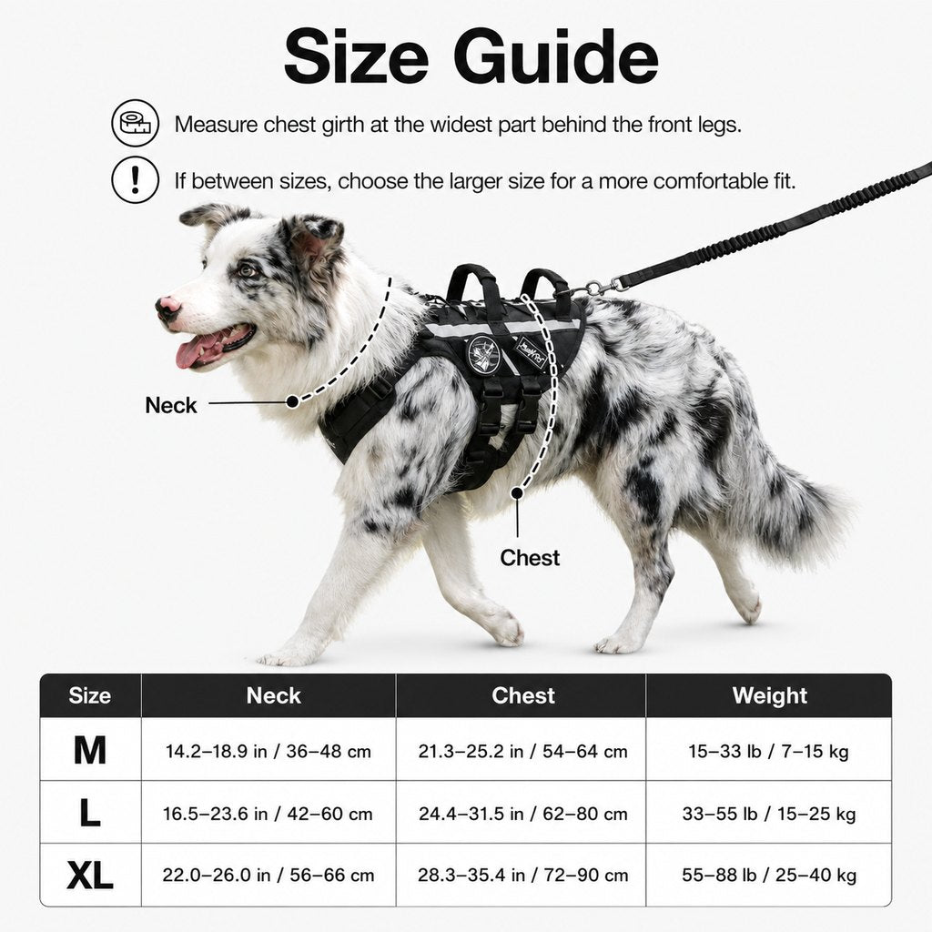 Outdoor Dog Harness & Bungee Leash Set with Dual Handles, Storage Pouch & Patch Accessories for Hiking, Walking and Ever