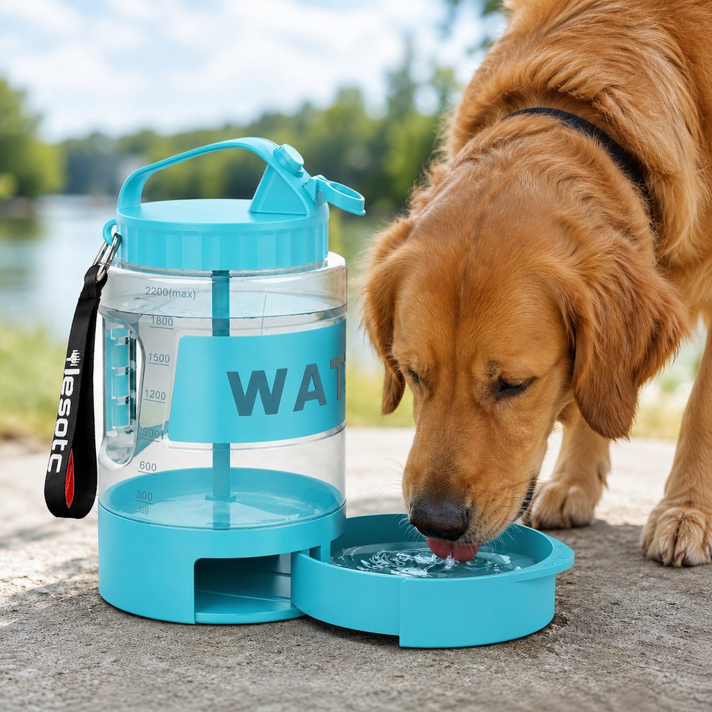 2.2L Portable Dog Travel Water Bottle with Pull-Out Bowl
