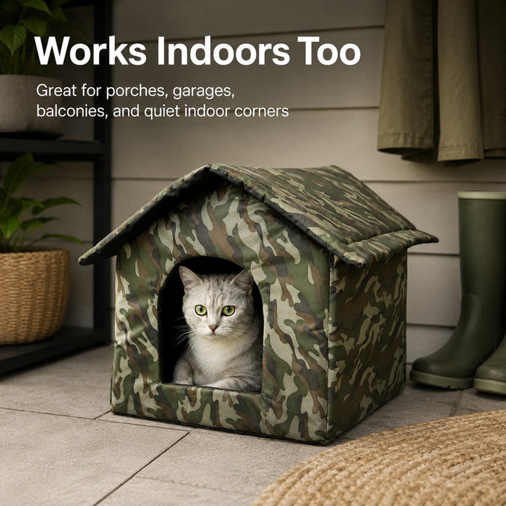 Weather-Resistant Outdoor Cat House for Porches & Backyards