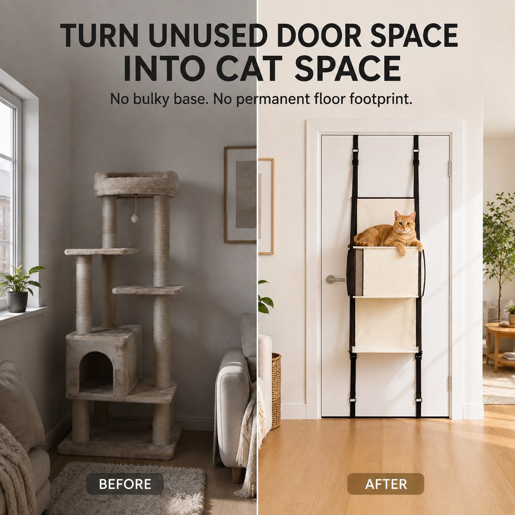 3-Tier Door-Mounted Hanging Cat Tree for Apartments