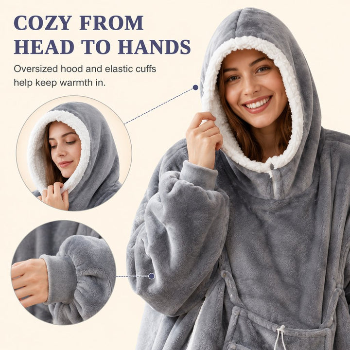Oversized Sherpa Wearable Blanket Hoodie with Pet Pouch for Cats & Small Pets