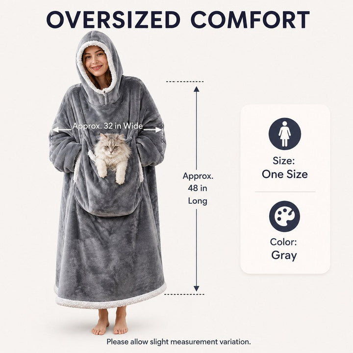 Oversized Sherpa Wearable Blanket Hoodie with Pet Pouch for Cats & Small Pets