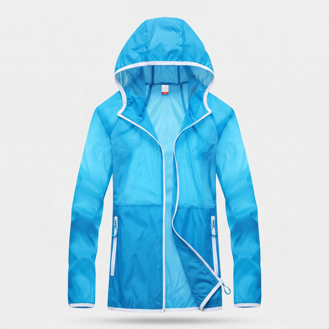 Packable UV Protection Jacket with Hood, Quick Dry Fabric and Zip Pockets