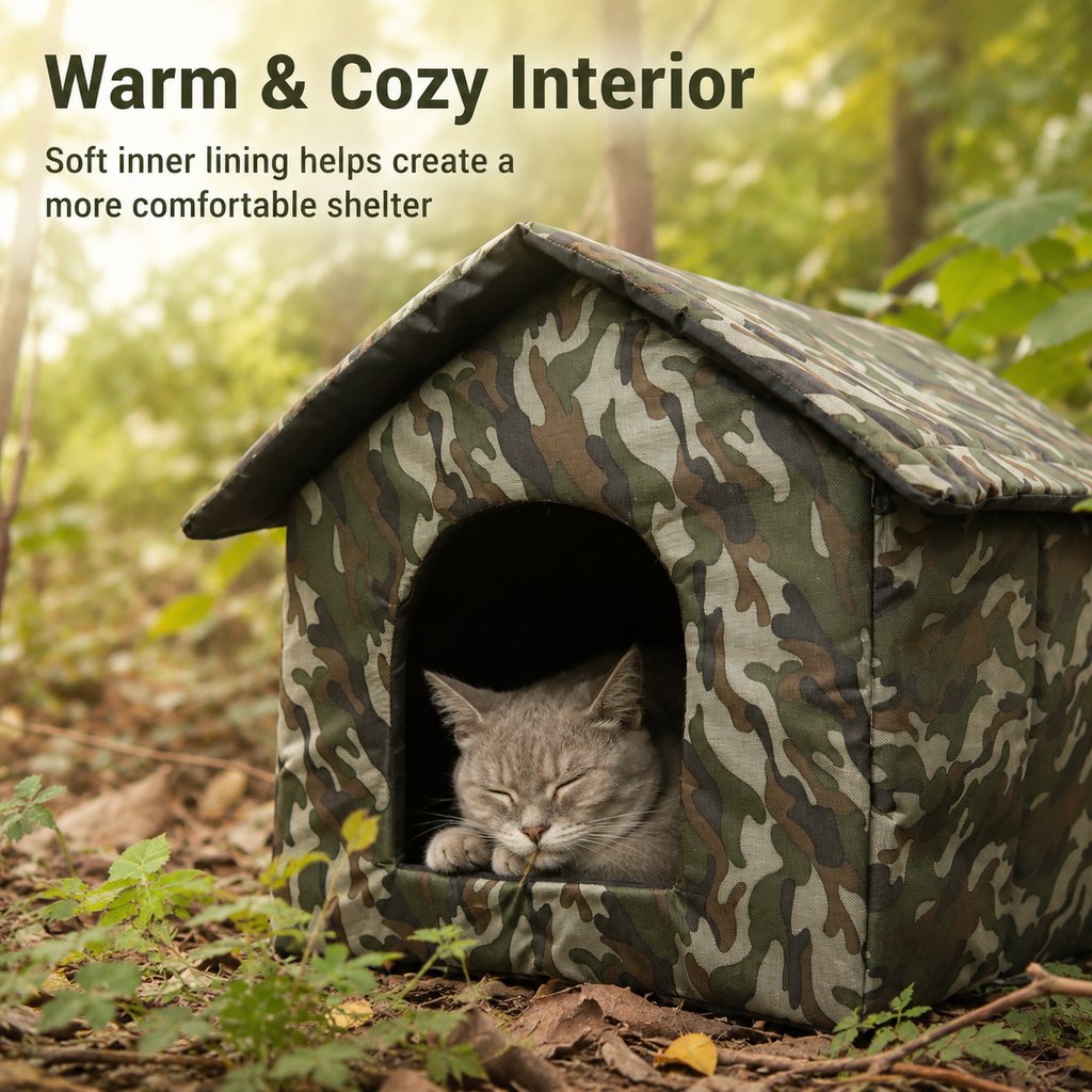 Weather-Resistant Outdoor Cat House for Porches & Backyards