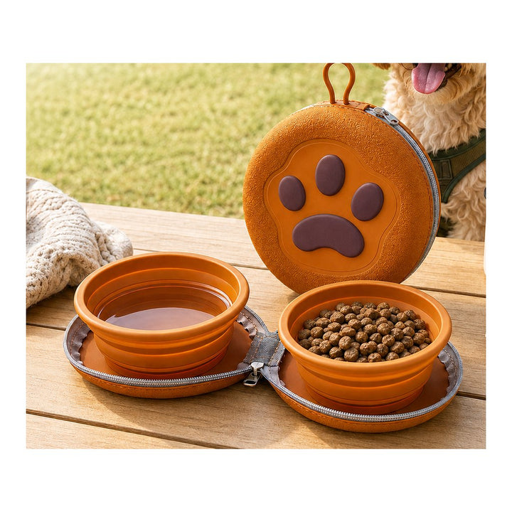 Paw-Shaped Collapsible Pet Travel Bowl Set for Walks, Camping & Road Trips