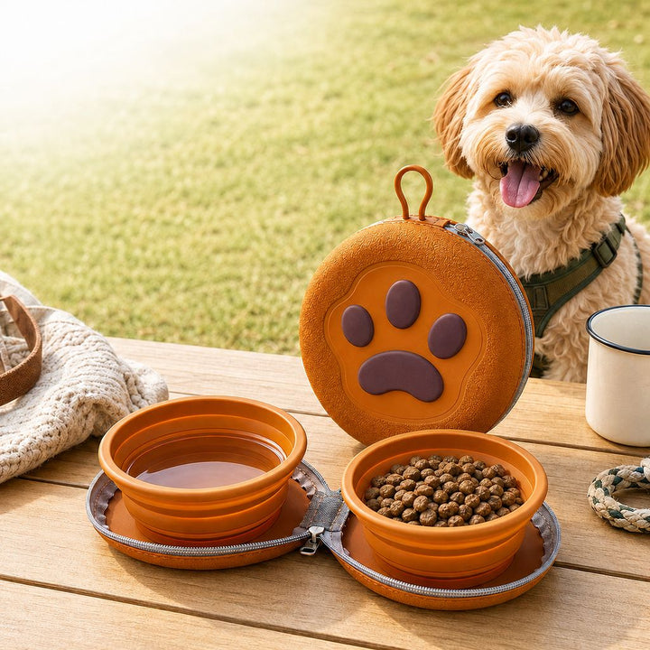 Paw-Shaped Collapsible Pet Travel Bowl Set for Walks, Camping & Road Trips