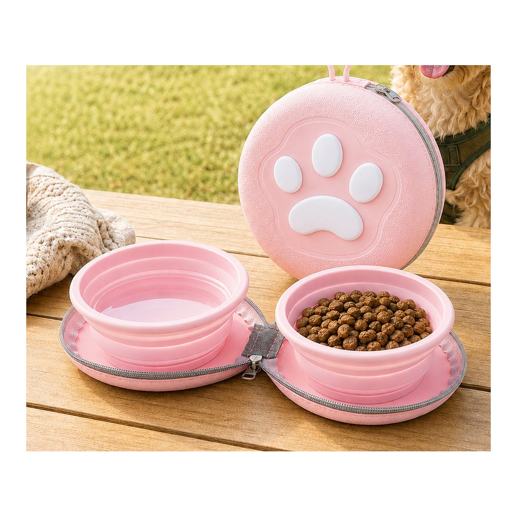 Paw-Shaped Collapsible Pet Travel Bowl Set for Walks, Camping & Road Trips