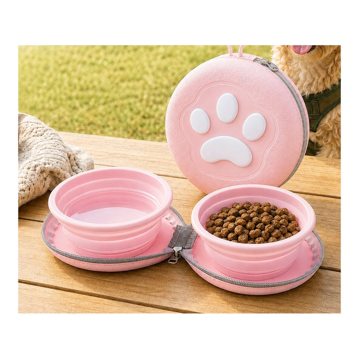 Paw-Shaped Collapsible Pet Travel Bowl Set for Walks, Camping & Road Trips