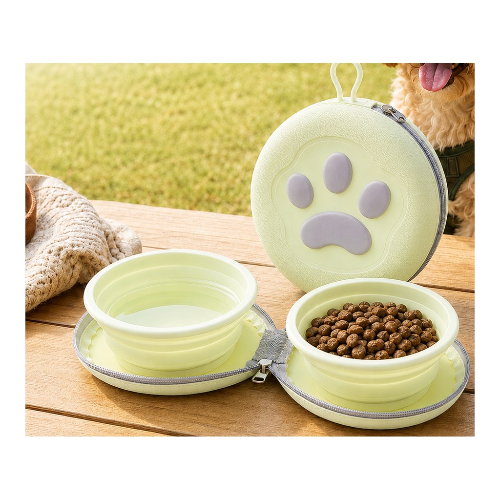 Paw-Shaped Collapsible Pet Travel Bowl Set for Walks, Camping & Road Trips