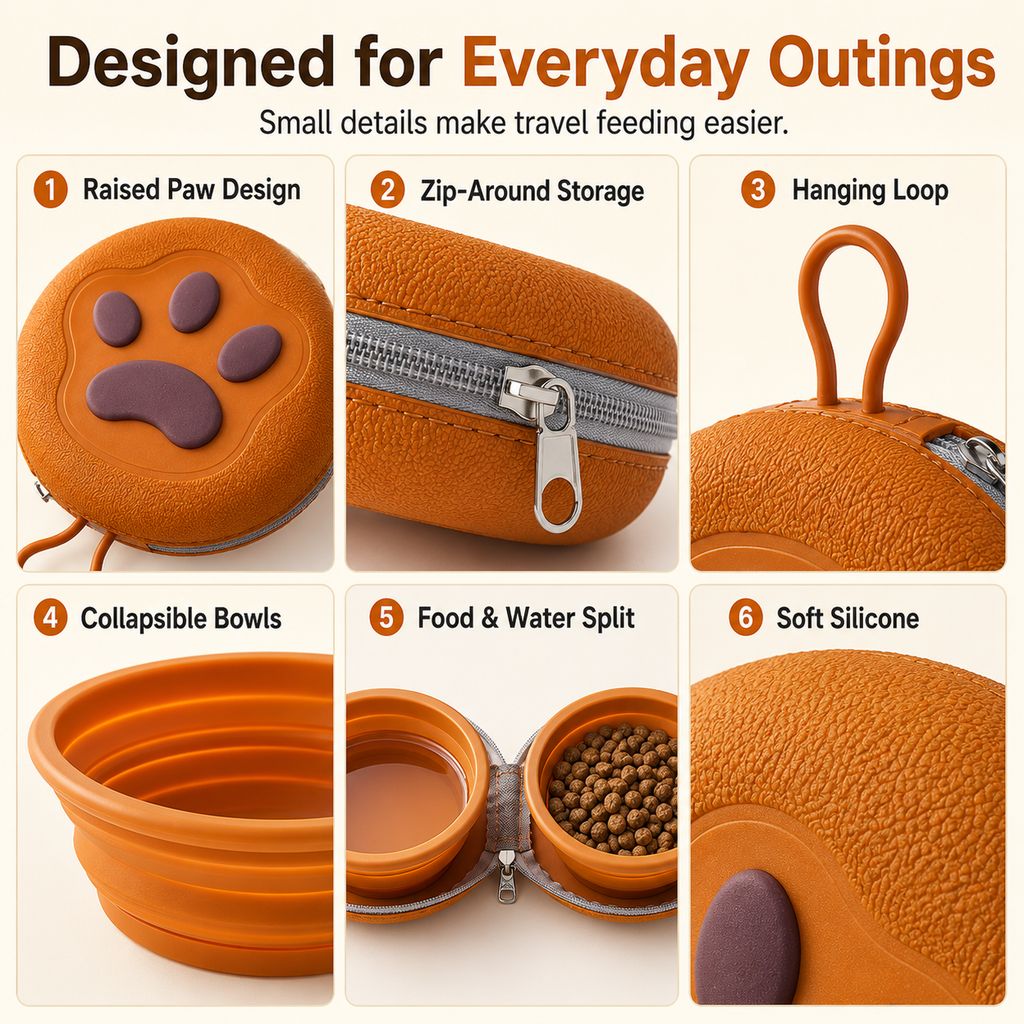 Paw-Shaped Collapsible Pet Travel Bowl Set for Walks, Camping & Road Trips