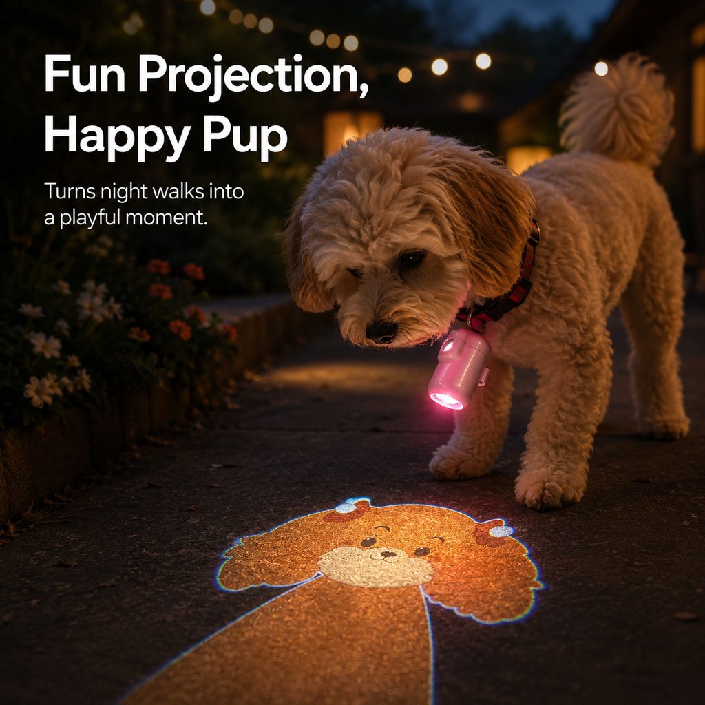 PawGlow Pink Breed Projector Dog Light for Night Walks