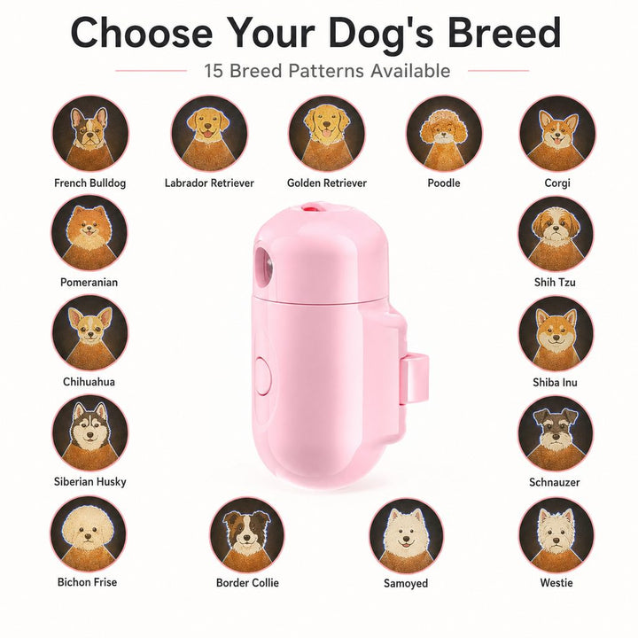 PawGlow Pink Breed Projector Dog Light for Night Walks