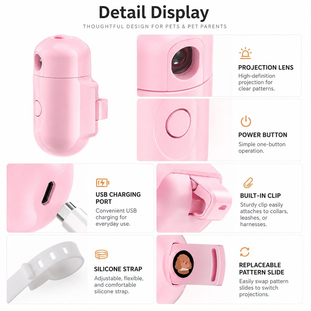 PawGlow Pink Breed Projector Dog Light for Night Walks