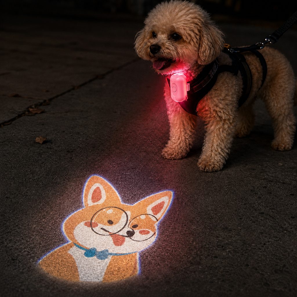 PawGlow Pink Breed Projector Dog Light for Night Walks