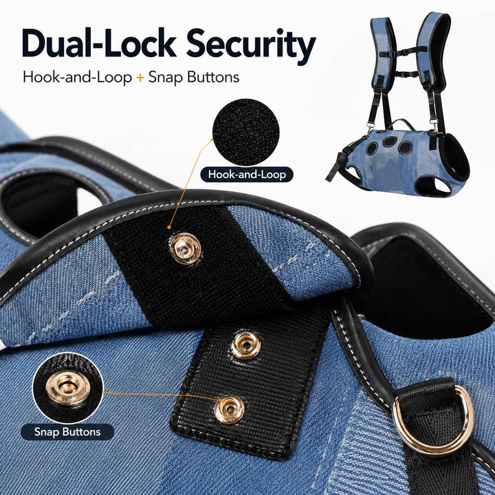 PawLift Denim Hands-Free Dog Carrier Backpack Harness for Walks, Shopping & Outdoor Trips