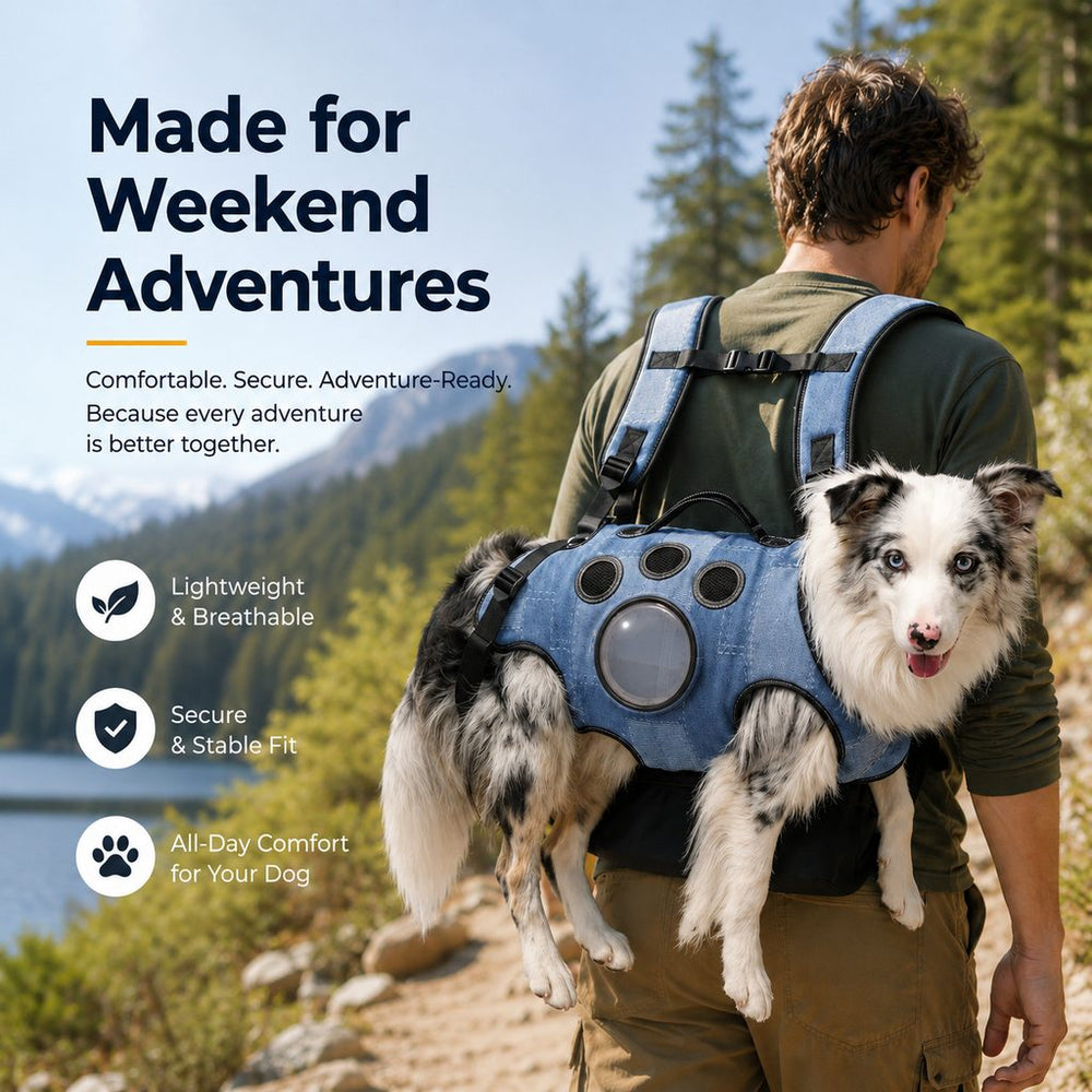 PawLift Denim Hands-Free Dog Carrier Backpack Harness for Walks, Shopping & Outdoor Trips
