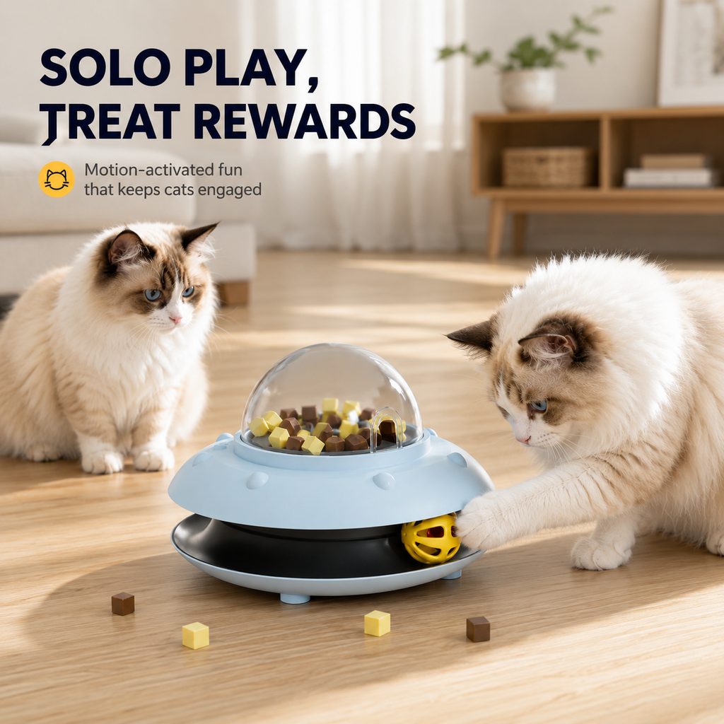 PawOrbit UFO Motion-Activated Cat Treat Dispenser Toy