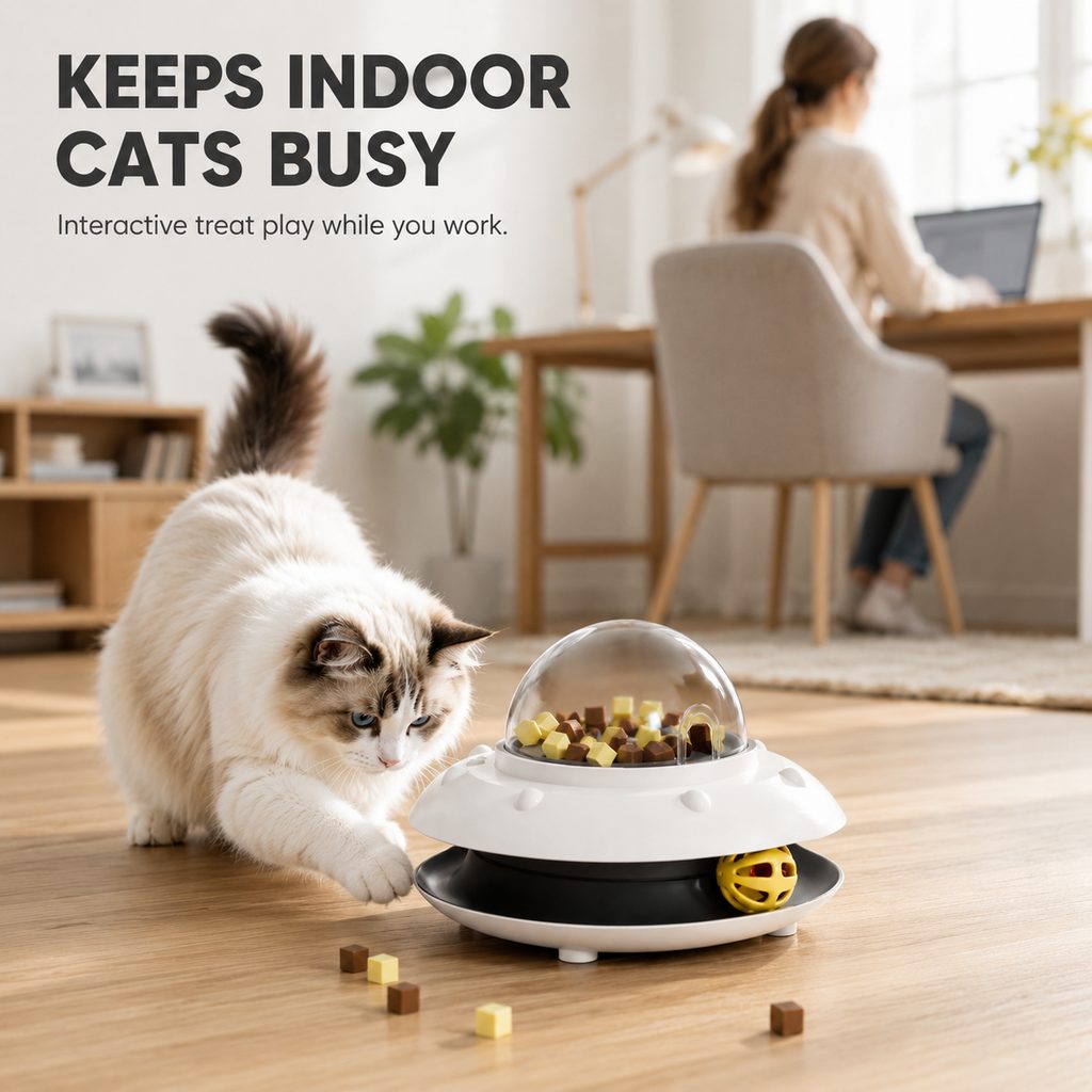 PawOrbit UFO Motion-Activated Cat Treat Dispenser Toy
