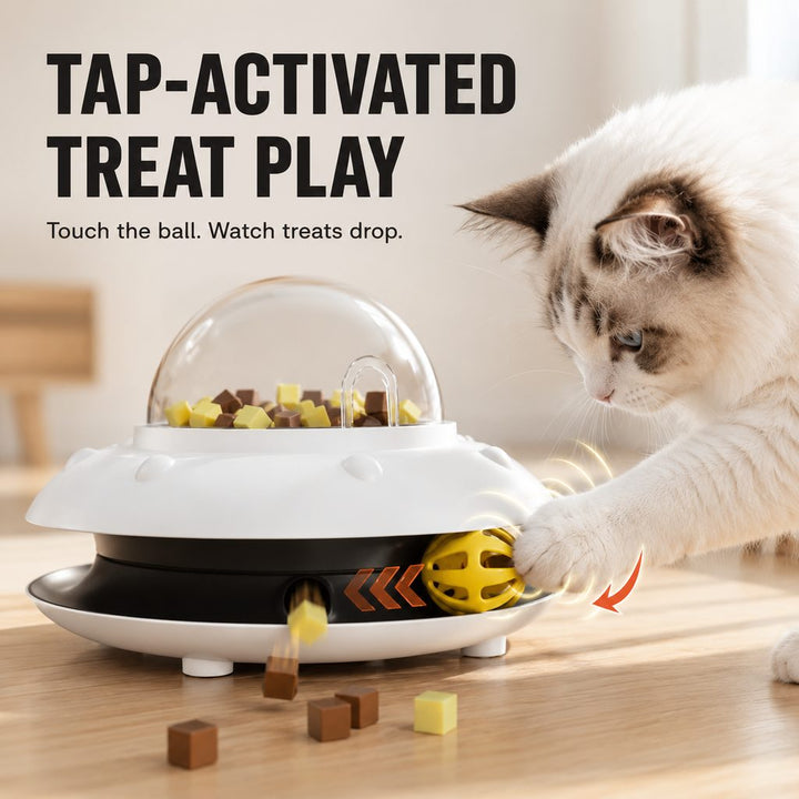 PawOrbit UFO Motion-Activated Cat Treat Dispenser Toy