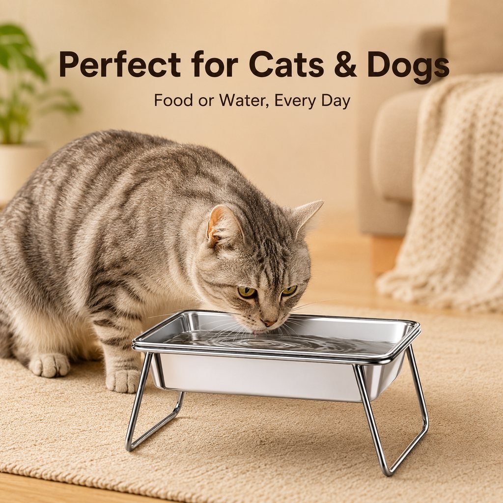 Elevated 304 Stainless Steel Pet Bowl with Stand for Cats & Dogs
