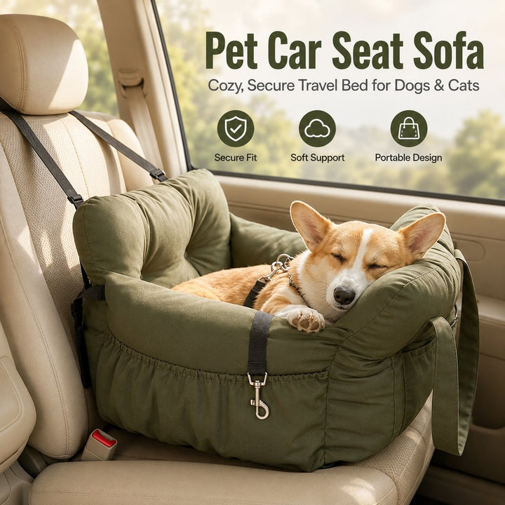 Pet Car Seat Sofa for Road Trips | Cozy Travel Bed for Calmer, More Secure Rides