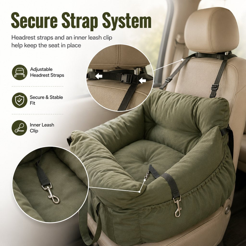 Pet Car Seat Sofa for Road Trips | Cozy Travel Bed for Calmer, More Secure Rides