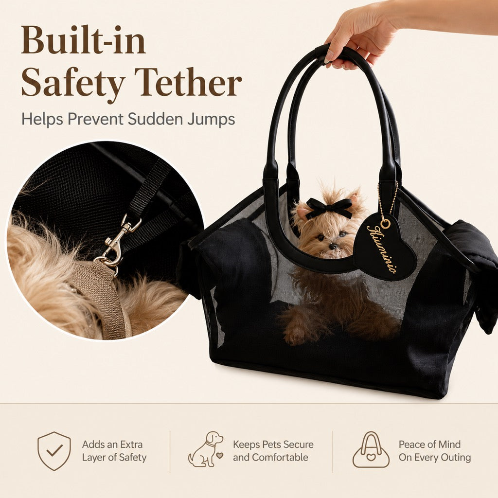Chic Mesh Pet Carrier Tote for Cafe Runs & Vet Visits | Breathable Small Dog & Cat Travel Bag