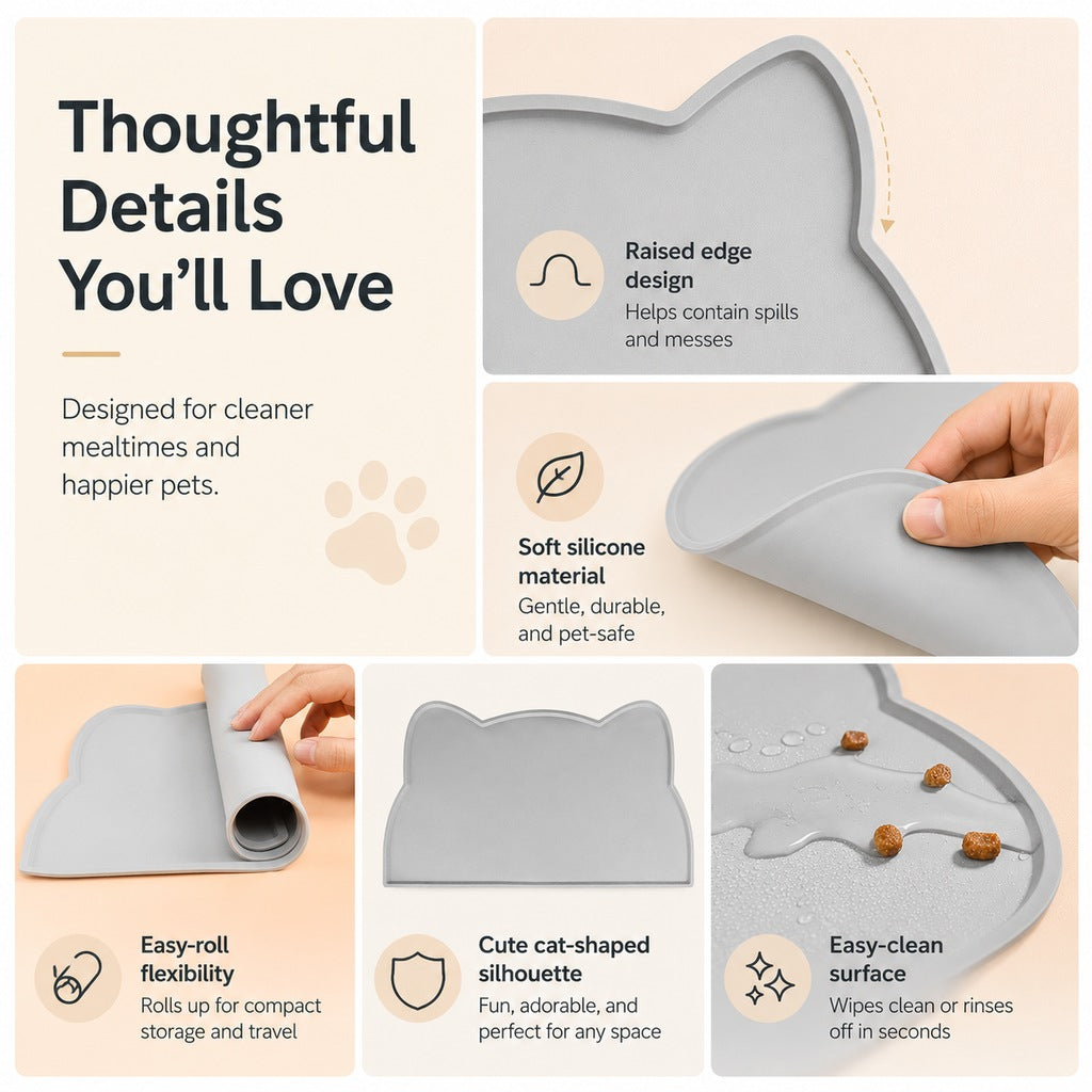Raised-Edge Silicone Pet Feeding Mat for Cats & Dogs | Keeps Floors Clean at Mealtime