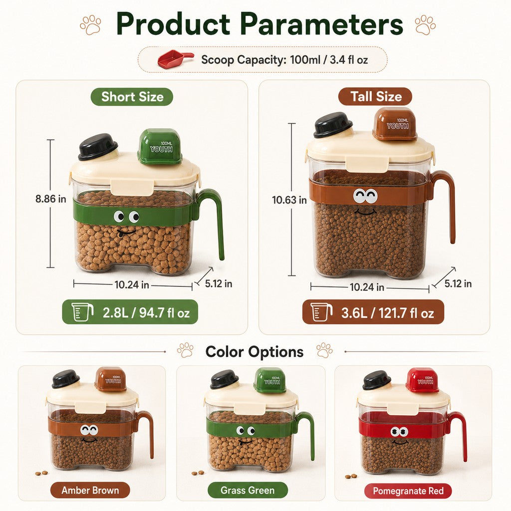 Sealed Pet Food Storage Container with Scoop for Cats & Dogs | Easy, Mess-Free Daily Feeding