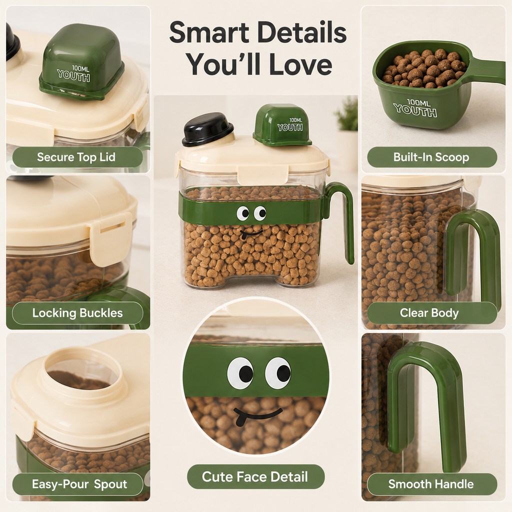 Sealed Pet Food Storage Container with Scoop for Cats & Dogs | Easy, Mess-Free Daily Feeding