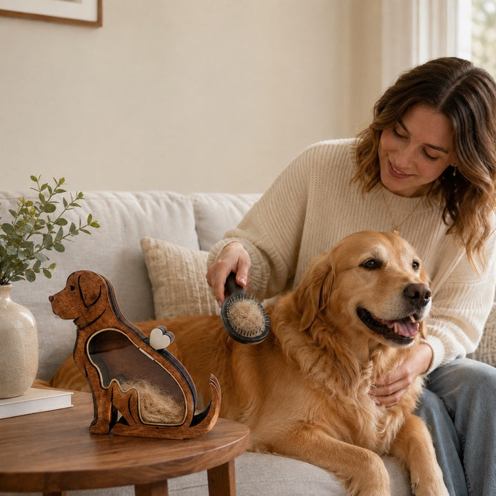 Wooden Pet Fur Keepsake Box for Grooming Memories & Pet Loss