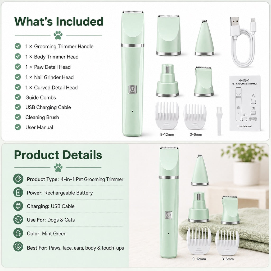 4-in-1 Cordless Pet Grooming Trimmer for Dogs & Cats