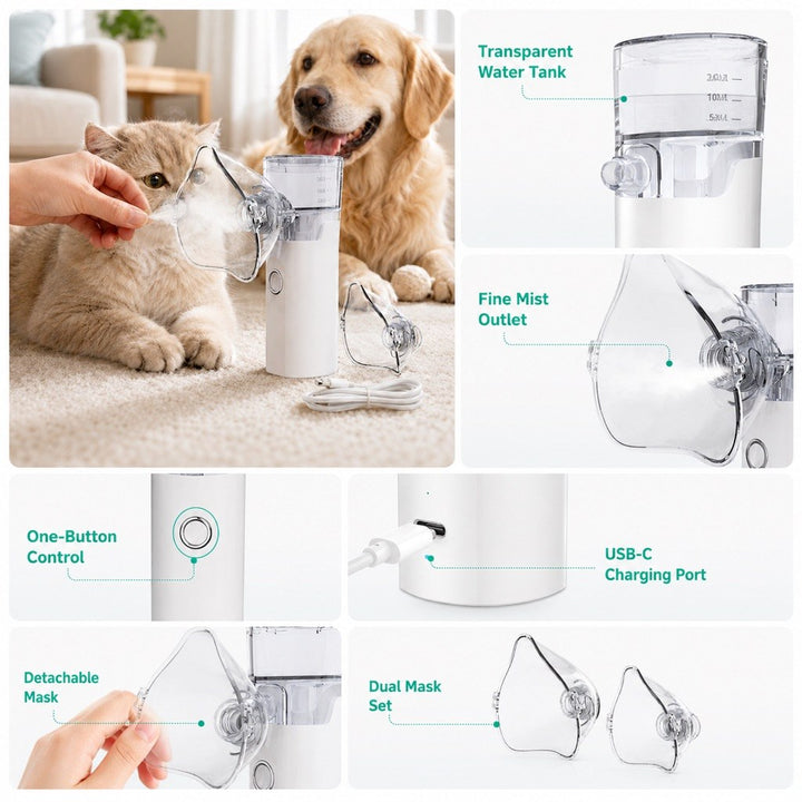 Portable Pet Nebulizer Care Kit for Cats & Dogs | Quiet Mist Device for Senior & Sensitive Pets