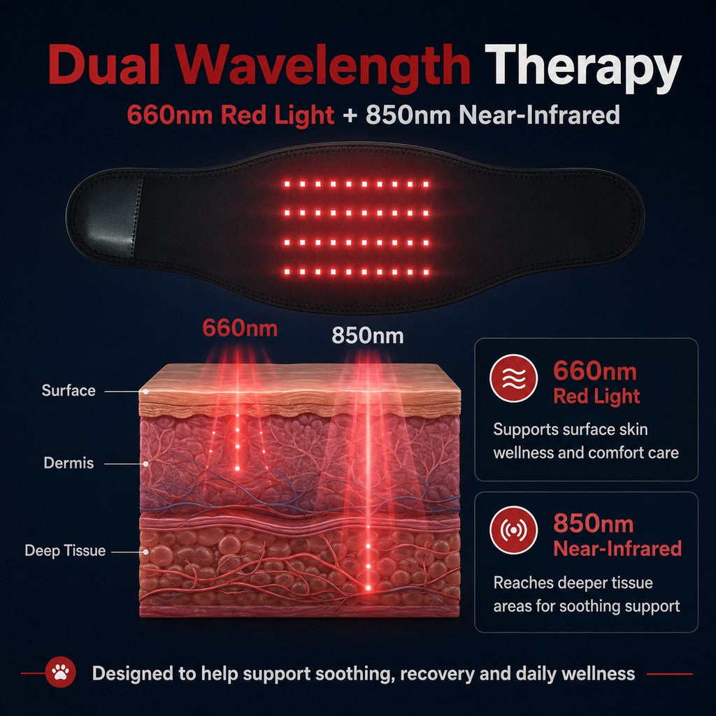 Pet Red Light Therapy Belt for Dogs & Cats Neck, Waist & Abdomen Comfort Wrap