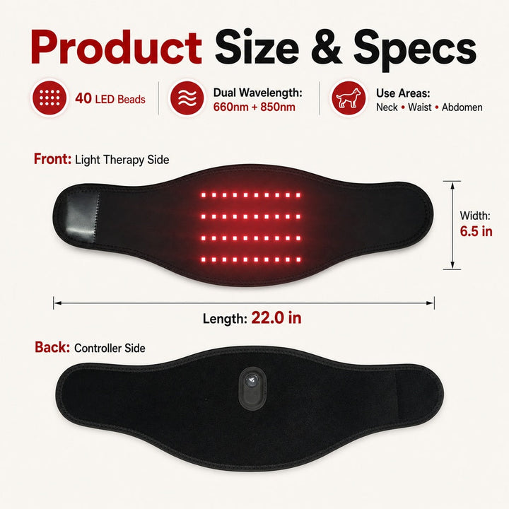Pet Red Light Therapy Belt for Dogs & Cats Neck, Waist & Abdomen Comfort Wrap