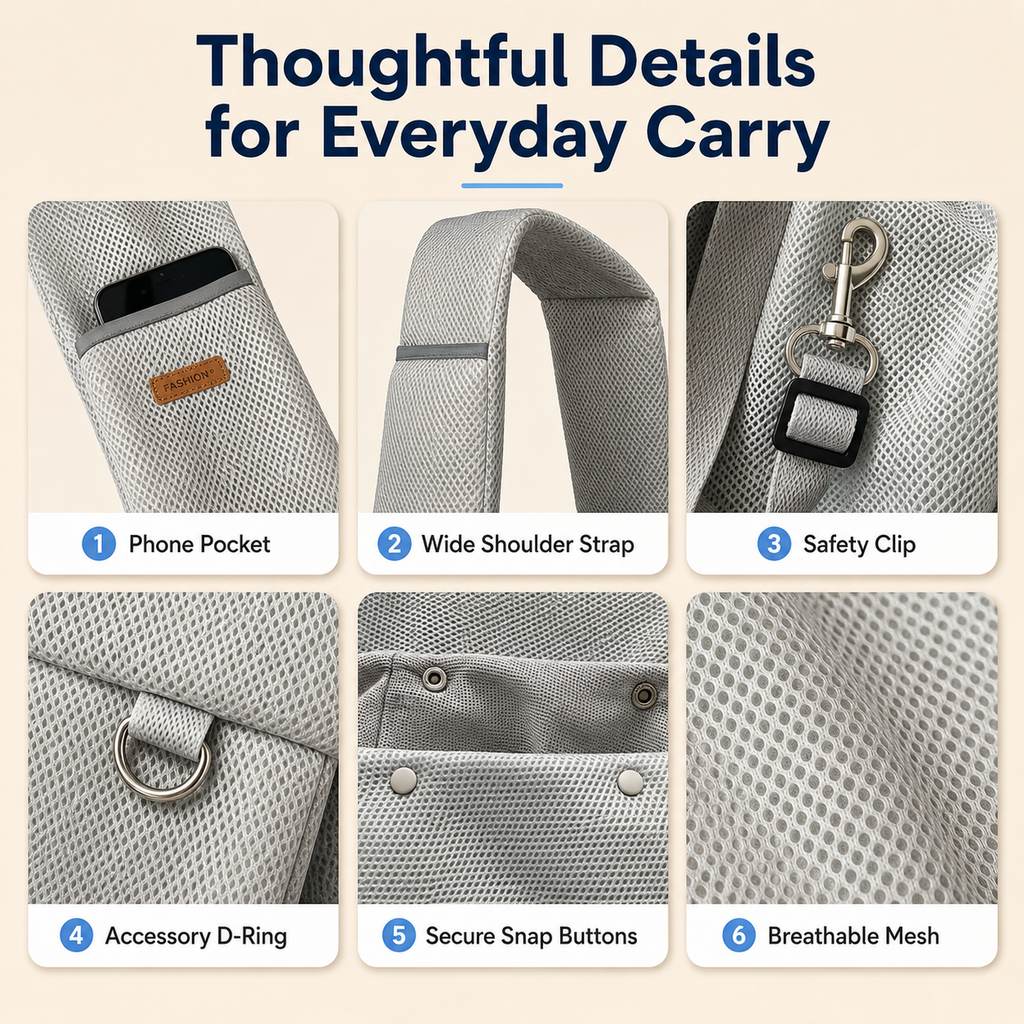 Crossbody Pet Sling Carrier for Small Dogs & Cats