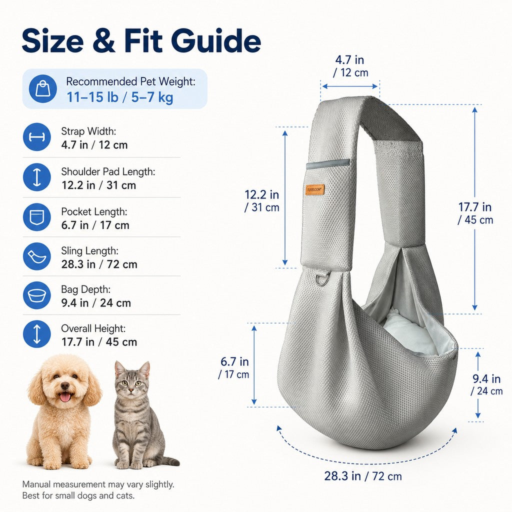 Crossbody Pet Sling Carrier for Small Dogs & Cats