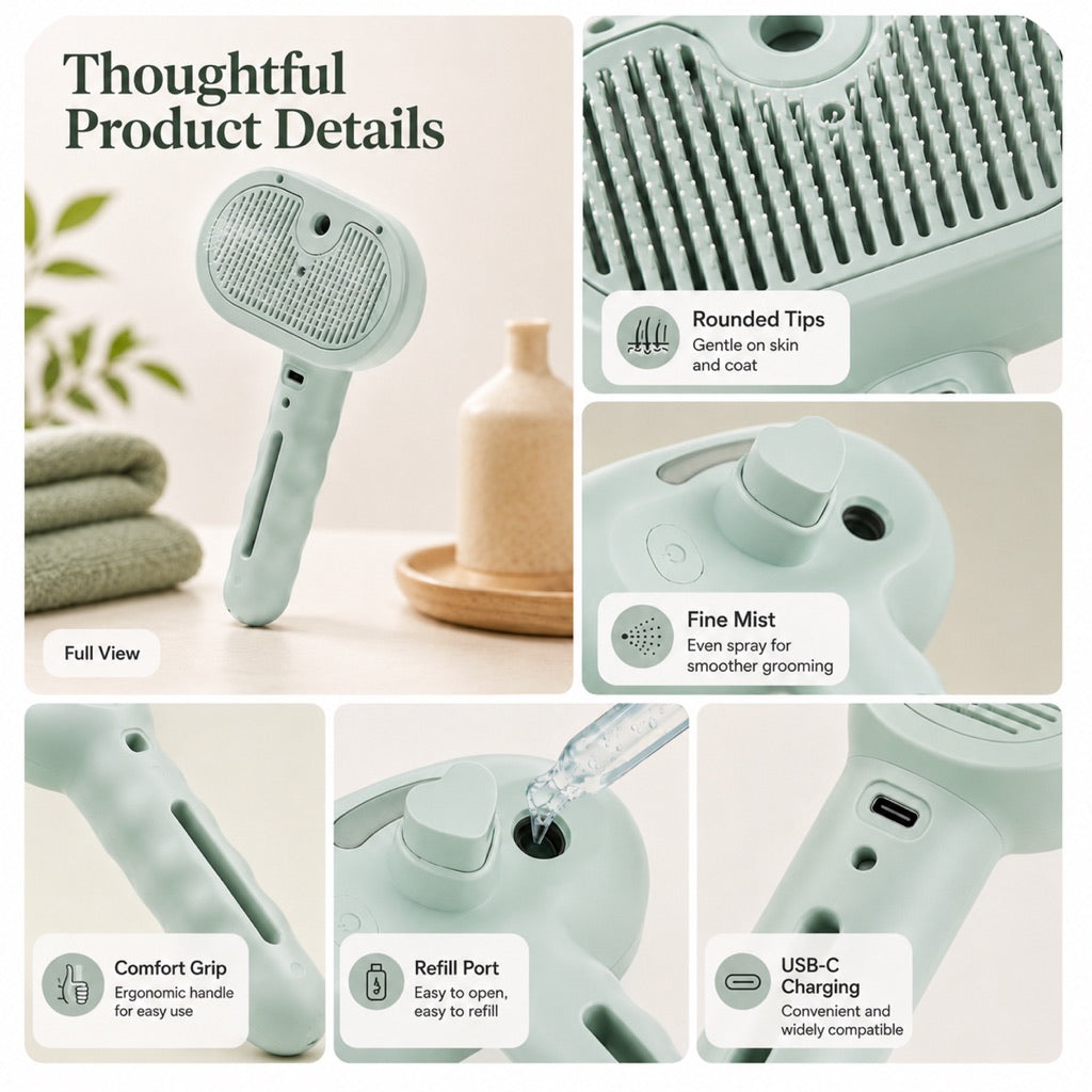 Pet Spray Grooming Brush for Cats & Dogs