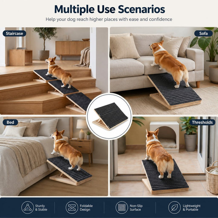 Foldable Wooden Dog Stairs for Small Dogs | Non-Slip Pet Ramp for Sofa, Bed & Indoor Steps