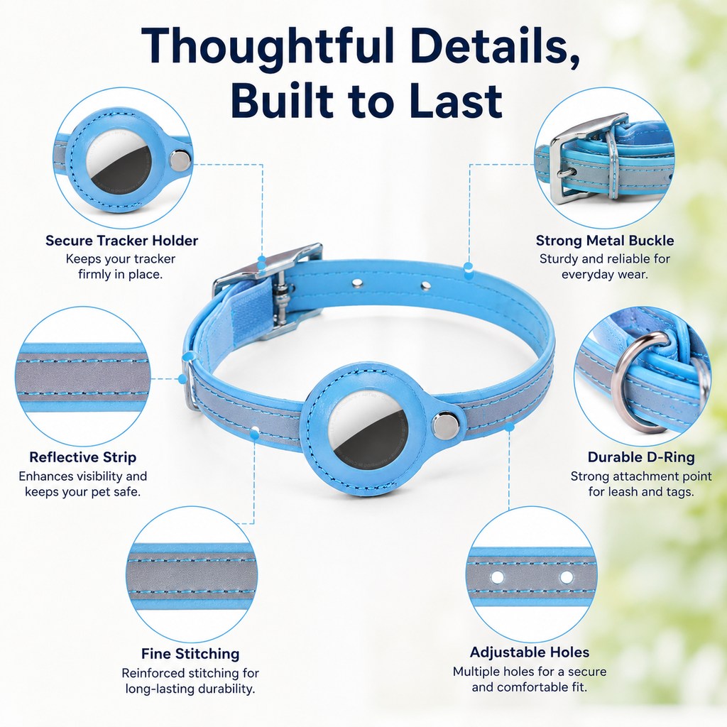 AirTag-Compatible Reflective Pet Tracking Collar for Cats & Small Dogs