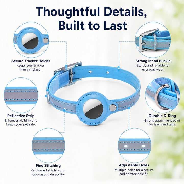 AirTag-Compatible Reflective Pet Tracking Collar for Cats & Small Dogs